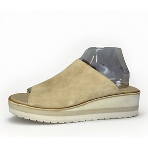 VINCE Women's 8.5 Sarria‎ Suede Platform Wedge Beige Chunky Slip On Sandals